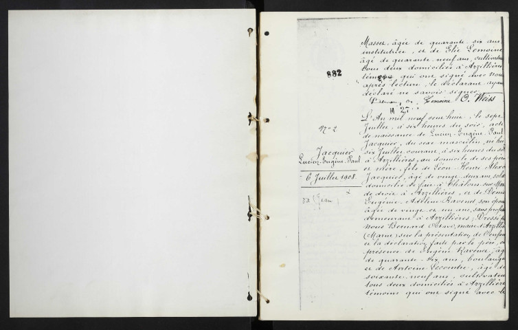 Arzillières. Naissances, mariages, décès 1908-1916 (reconstitutions)