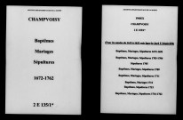 Champvoisy. Baptêmes, mariages, sépultures 1672-1762