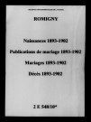 Romigny. Naissances, publications de mariage, mariages, décès 1893-1902