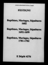 Festigny. Baptêmes, mariages, sépultures 1682-1702