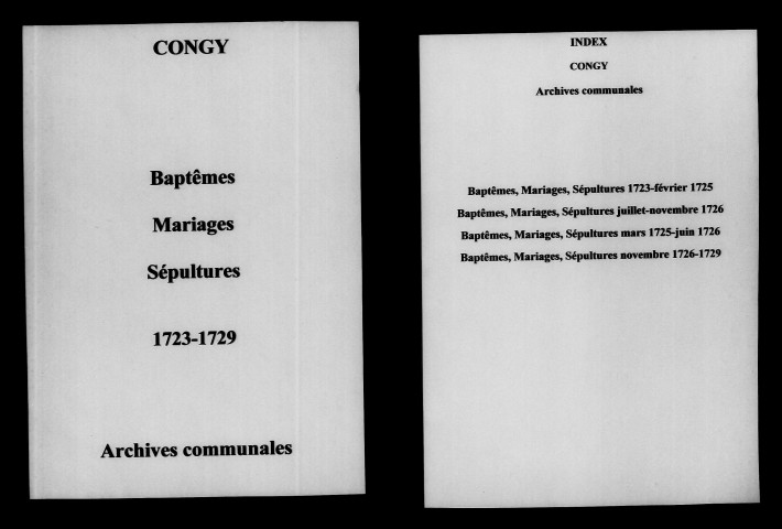Congy. Baptêmes, mariages, sépultures 1723-1729