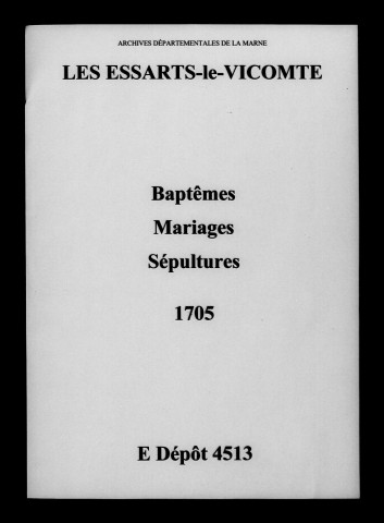 Essarts-le-Vicomte (Les). Baptêmes, mariages, sépultures 1705