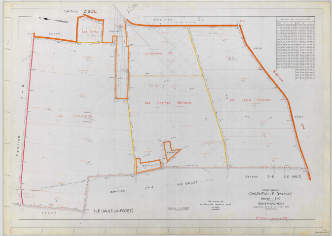 Charleville (51129). Section ZC échelle 1/2000, plan remembré pour 01/01/1968, régulier avant 20/03/1980 (papier armé)