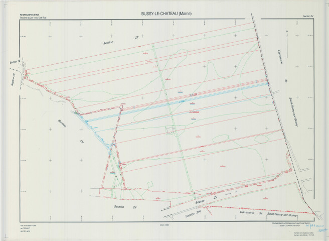 Bussy-le-Château (51097). Section ZV échelle 1/2000, plan remembré pour 2003 (remembrement intercommunal de la plaine champenoise), plan régulier (calque)