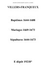 Villers-Franqueux. Baptêmes, mariages, sépultures 1644-1688