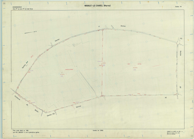 Vanault-le-Châtel (51589). Section YH échelle 1/2000, plan remembré pour 1965, plan régulier (papier armé)