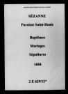 Sézanne. Saint-Denis. Baptêmes, mariages, sépultures 1684