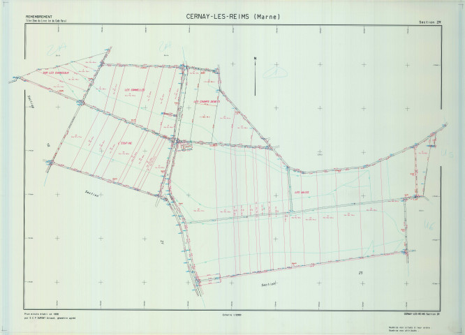 Cernay-lès-Reims (51105). Section ZR échelle 1/2000, plan remembré pour 1999, plan régulier de qualité P5 (calque).