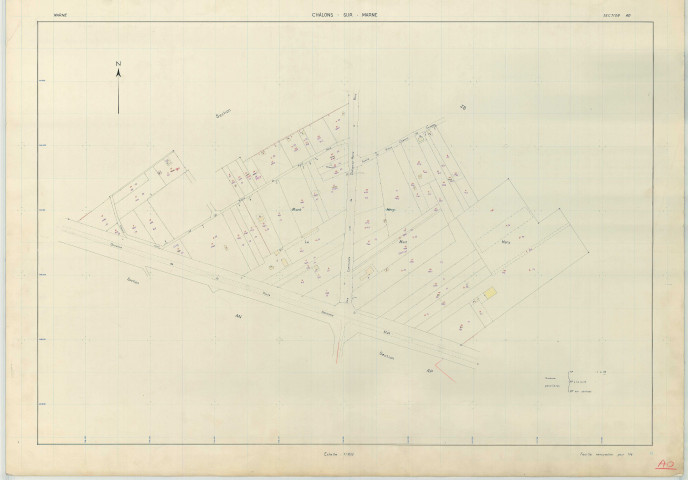 Châlons-en-Champagne (51108). Section AO échelle 1/1000, plan renouvelé pour 1964, plan régulier (papier armé)