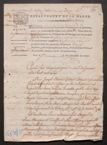 Somme-Bionne. Publications de mariage an XIV-1927