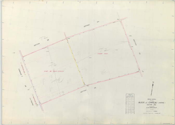 Bussy-le-Château (51097). Section ZC échelle 1/2000, plan remembré pour 1969, plan régulier (papier armé)