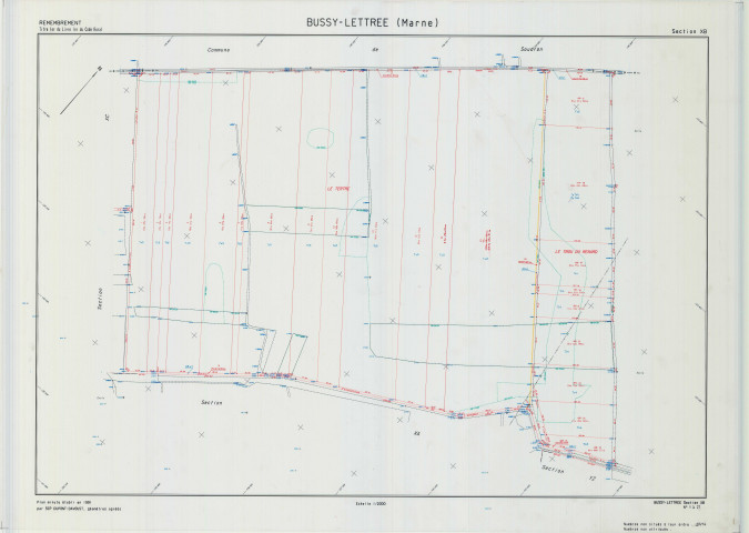 Bussy-Lettrée (51099). Section XB échelle 1/2000, plan remembré pour 1991, plan régulier (calque)