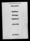 Pocancy. Baptêmes, mariages, sépultures 1729-1792