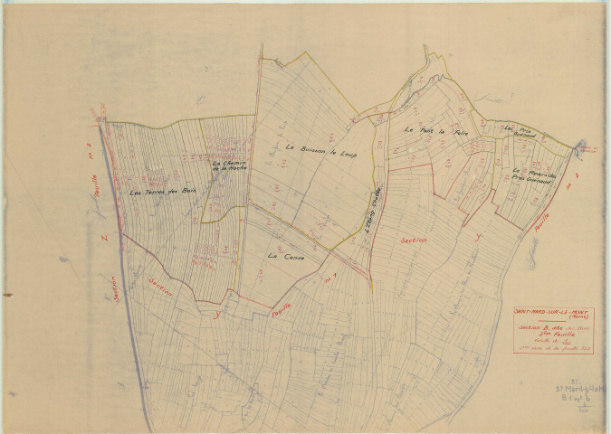 Saint-Mard-sur-le-Mont (51500). Section B2 échelle 1/2000, plan mis à jour pour 1953 (section B 2e partie), plan non régulier (papier)