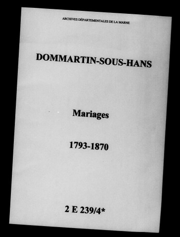 Dommartin-sous-Hans. Mariages 1793-1870