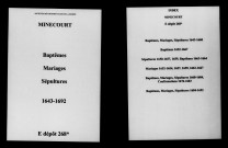 Minecourt. Baptêmes, mariages, sépultures 1643-1692