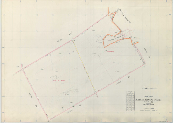 Bussy-le-Château (51097). Section ZE échelle 1/2000, plan remembré pour 1969, plan régulier (papier armé)