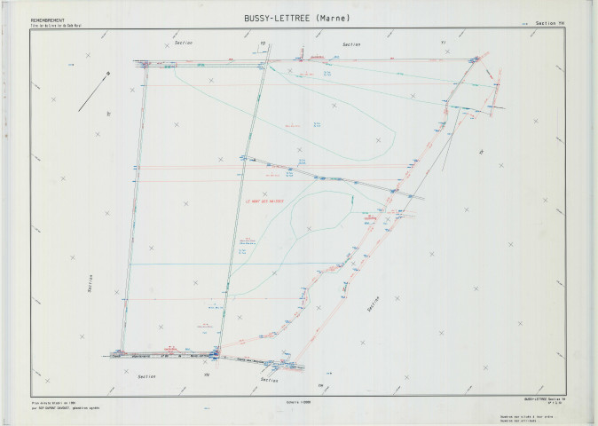 Bussy-Lettrée (51099). Section YH échelle 1/2000, plan remembré pour 1991, plan régulier (calque)