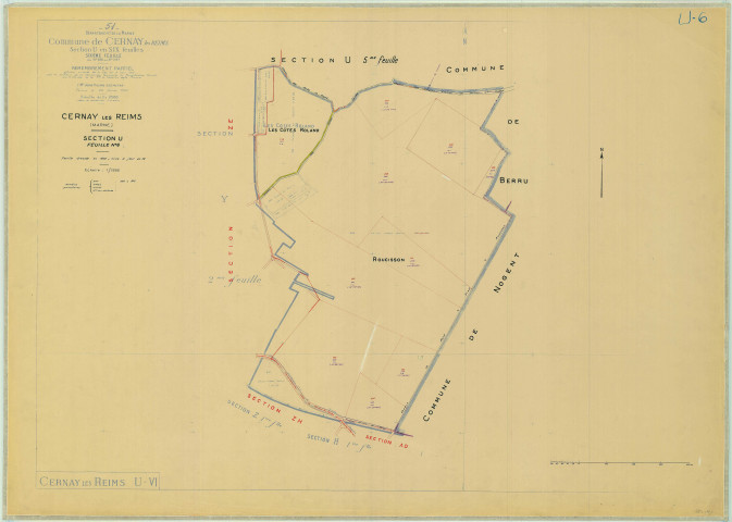 Cernay-lès-Reims (51105). Section U6 échelle 1/2500, plan mis à jour pour 1969, plan non régulier (papier).