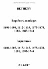 Bétheny. Baptêmes, mariages, sépultures 1604-1744