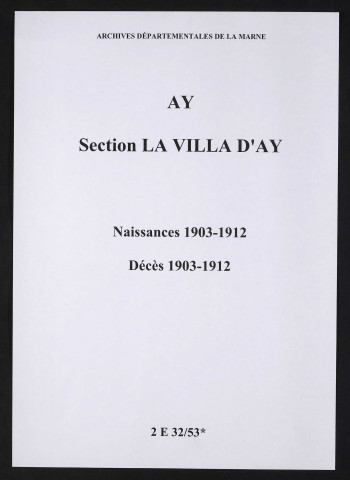Villa d'Ay (La). Ay. Naissances, décès 1903-1912