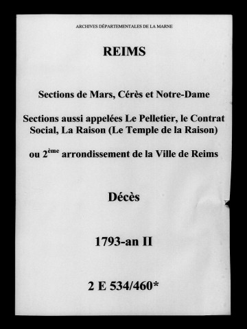 Reims. 2ème arrondissement. Décès 1793-an II