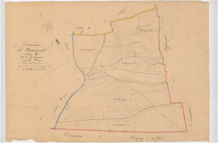 Branscourt (51081). Section C échelle 1/2000, plan fait jour pour 1838, plan non régulier, plan napoléonien (papier).