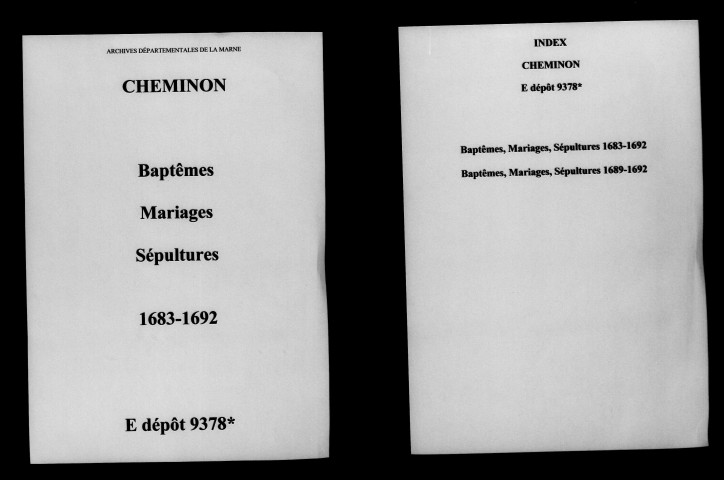 Cheminon. Baptêmes, mariages, sépultures 1683-1692