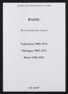 Bassu. Naissances, mariages, décès 1903-1911 (reconstitutions)