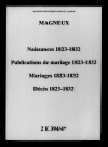 Magneux. Naissances, publications de mariage, mariages, décès 1823-1832