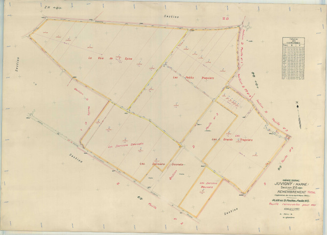 Juvigny (51312). Section ZE échelle 1/2000, plan remembré pour 1949 (renouvelé pour 1961), plan régulier (papier armé)