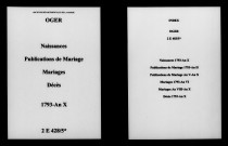Oger. Naissances, publications de mariage, mariages, décès 1793-an X