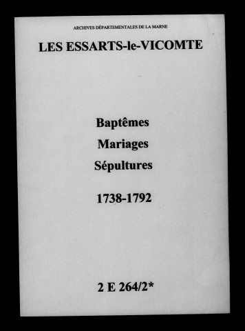 Essarts-le-Vicomte (Les). Baptêmes, mariages, sépultures 1738-1792