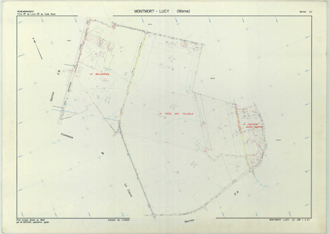 Montmort-Lucy (51381). Section ZC échelle 1/2000, plan remembré pour 01/01/1980, plan régulier de qualité P5 (papier armé)