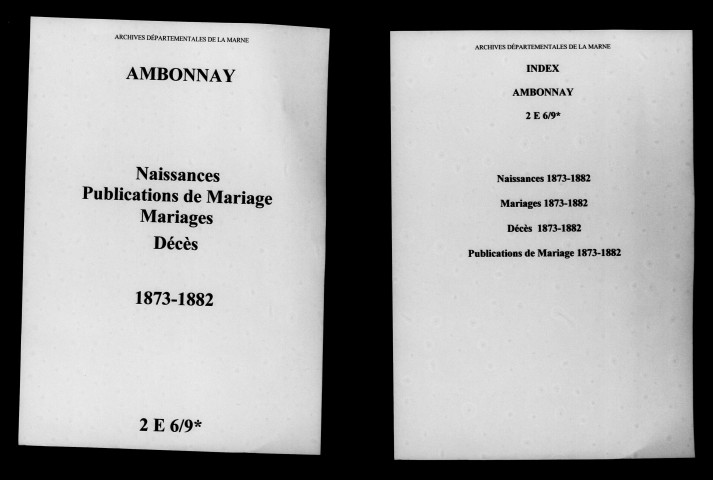Ambonnay. Naissances, publications de mariage, mariages, décès 1873-1882