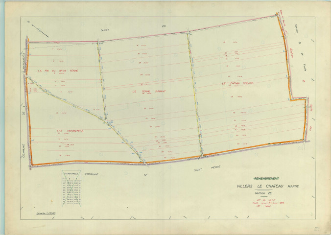 Villers-le-Château (51634). Section ZE 2 échelle 1/2000, plan remembré pour 1964, plan régulier (papier armé)