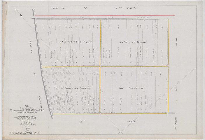 Beaumont-sur-Vesle (51044). Section Z1 2 échelle 1/1250, plan remembré pour 1922, plan régulier (papier).