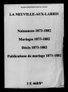 Neuville-aux-Larris (La). Naissances, mariages, décès, publications de mariage 1873-1882