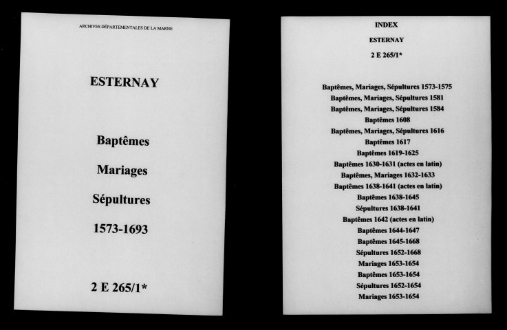 Esternay. Baptêmes, mariages, sépultures 1573-1693