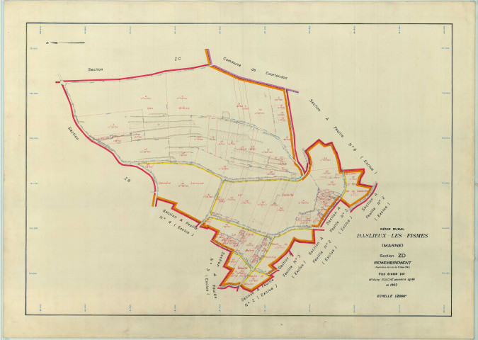 Baslieux-lès-Fismes (51037). Section ZD échelle 1/2000, plan remembré pour 1963, plan régulier (papier armé).