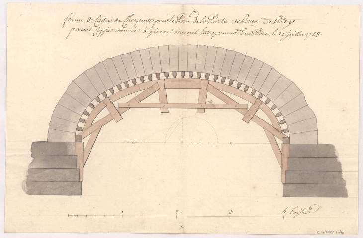 Route n° 4 de Paris à Strasbourg : construction du pont de la porte de Vaux à Vitry-le-François, 1748.