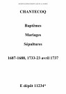 Chantecoq. Baptêmes, mariages, sépultures 1687-1737