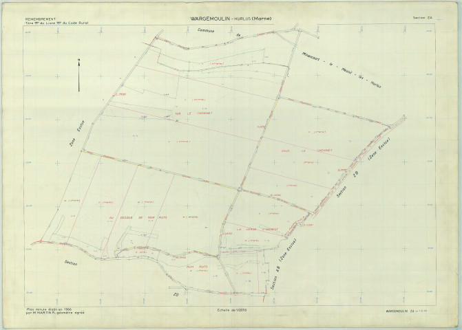 Wargemoulin-Hurlus (51659). Section ZA échelle 1/2000, plan remembré pour 1966, plan régulier (papier armé)