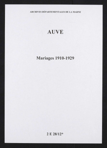 Auve. Mariages 1910-1929