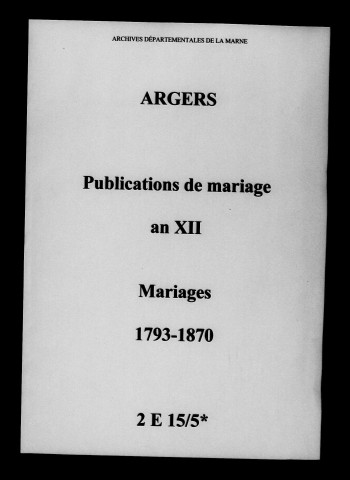 Argers. Mariages 1793-1870