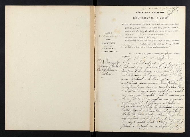 Courcemain. Mariages 1893-1929