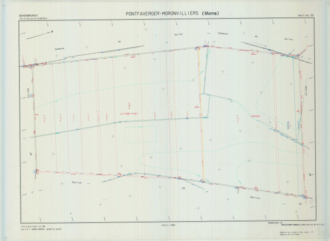 Pontfaverger-Moronvilliers (51440). Section ZO échelle 1/2000, plan remembré pour 1994, plan régulier de qualité P5 (calque).