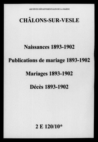 Châlons-sur-Vesle. Naissances, publications de mariage, mariages, décès 1893-1902