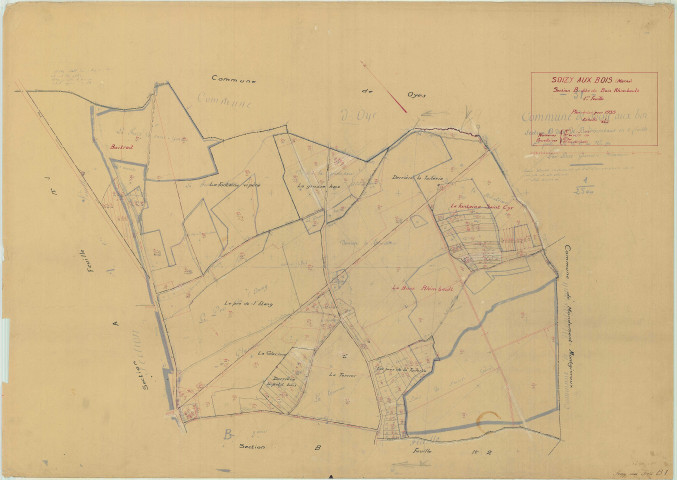 Soizy-aux-Bois (51542). Section B1 échelle 1/2500, plan mis à jour pour 01/01/1935, non régulier (papier)