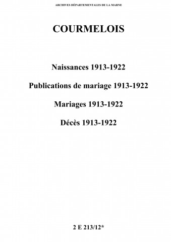 Courmelois. Naissances, publications de mariage, mariages, décès 1913-1922